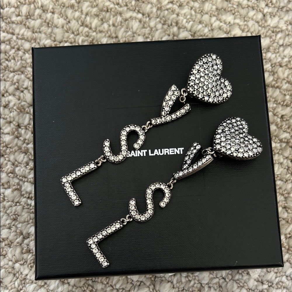 SOLD!!! YSL Saint Laurent Crystal Heart Earrings